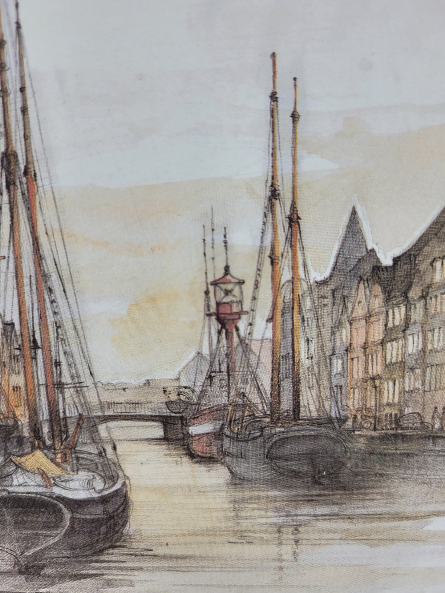 Dänisch (XX) Grafischer Farbdruck, Hafen von Kopenhagen 30x30cm