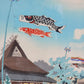 Kotozuka Eiichi (1906-1981) Farbholzschnitt Koinobori Fischfahnen im Mai