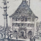 Original Radierung (XIX-XX) Marktplatz, Brunnen und Fachwerkhaus Handsigniert
