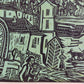 Original Holzschnitt, Handsigniert Expressiv Chaotisches Dorf 40x45cm