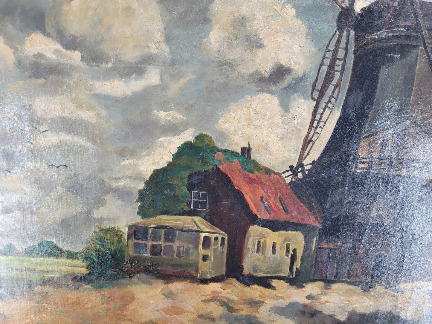 Holländische Schule (XIX) Ölgemälde Die alte Mühle 70x100cm