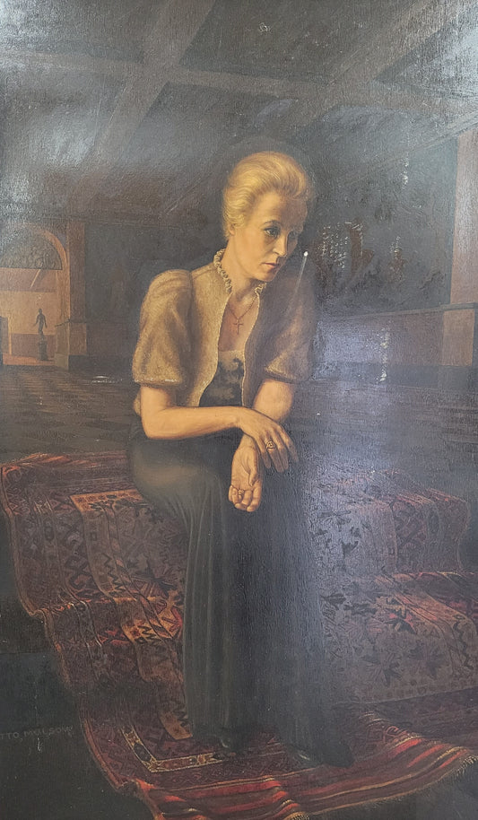 Otto MULSOW (1902-1973) Großes Ölgemälde Frau im Abendkleid im Interieur