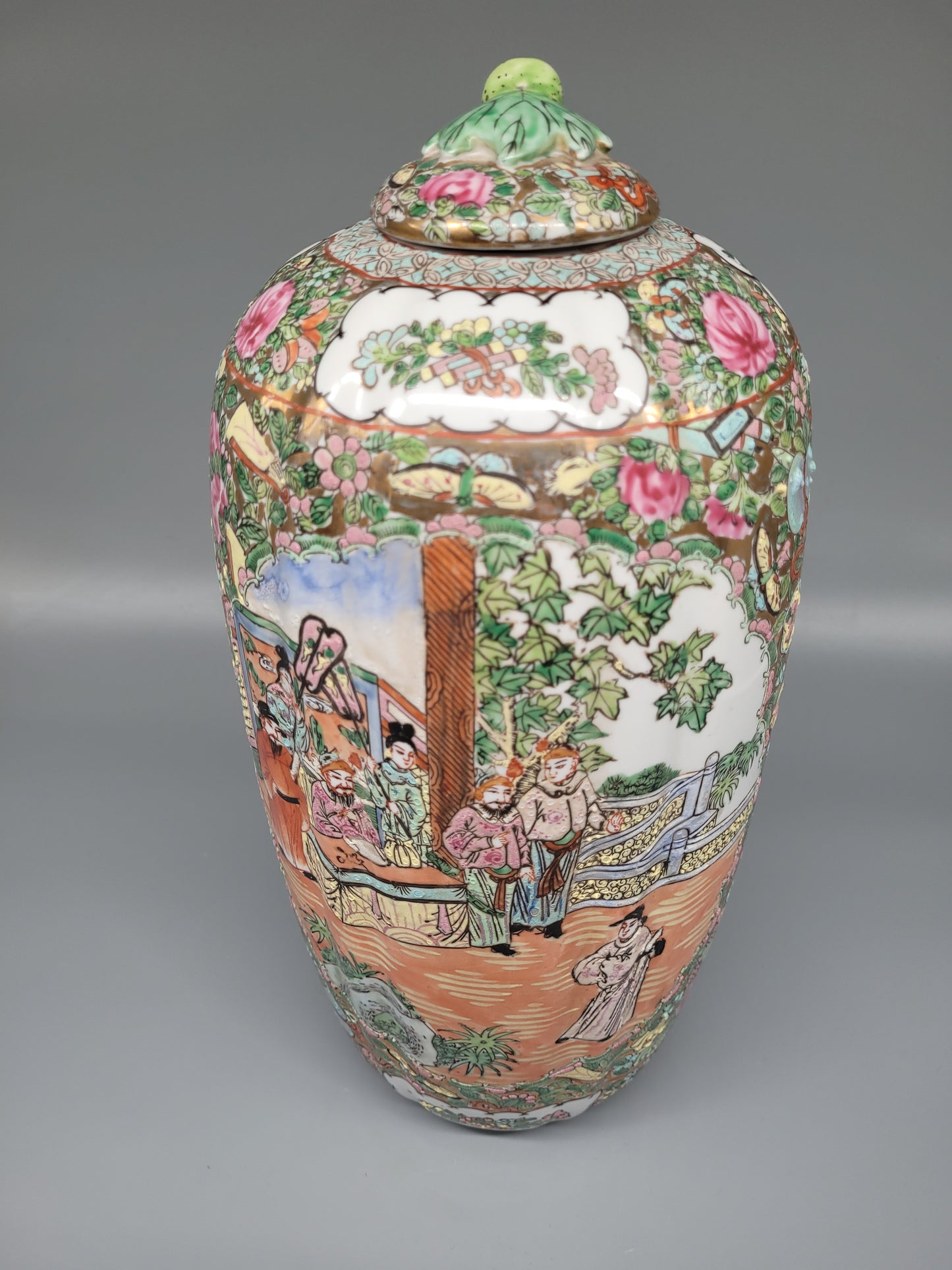 Antike China Deckelvase Vase Handbemalt 1900 JH
