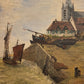 W Janssen (1929) Ölgemälde Hafenszene mit Dorf und Kirche 76x66cm
