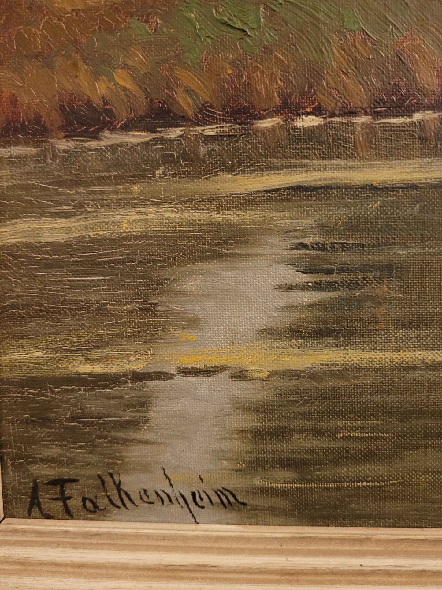 A. Falkenheim (XX) Ölgemälde Seelandschaft mit Fischer 77x97cm