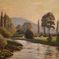 Deutsche Schule (XX) Ölgemälde Landschaft mit Fluss und Kühen 90x110cm