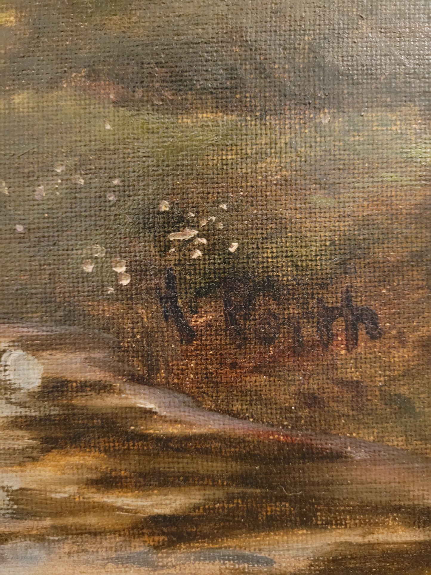 Deutsche Schule (XX) Ölgemälde Landschaft mit Fluss und Kühen 90x110cm