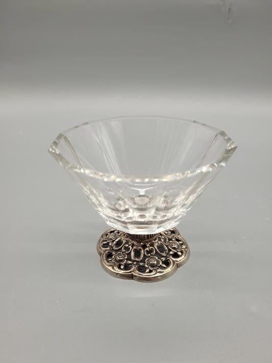 Antike 835er Silberschale mit Kristallglas