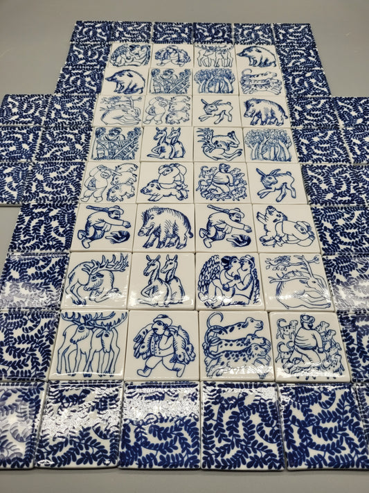 Historische polychrome Mosaik Fliesen, Steine Handbemalt Delfts Blau
