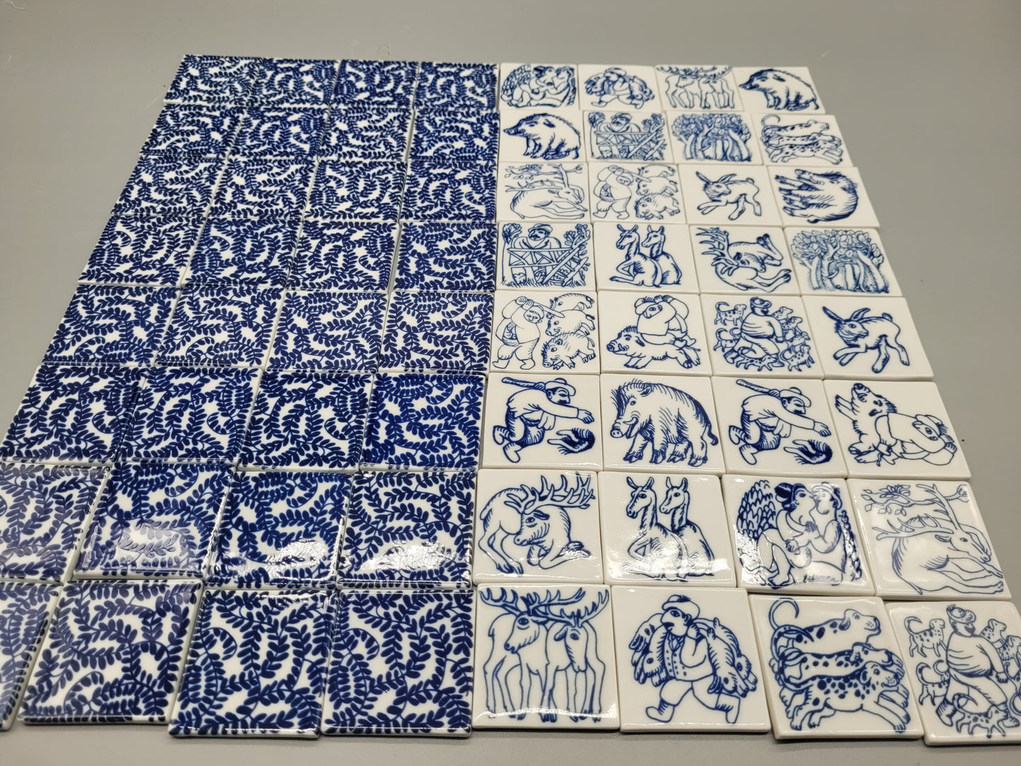 Historische polychrome Mosaik Fliesen, Steine Handbemalt Delfts Blau
