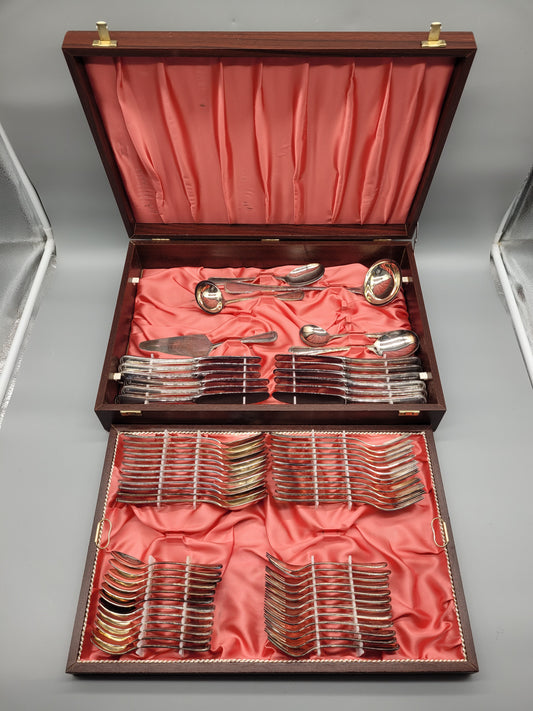 Antikes Biedermeier 800 Silber Besteck Set, Tafelgeschirr Halbmond mit Krone