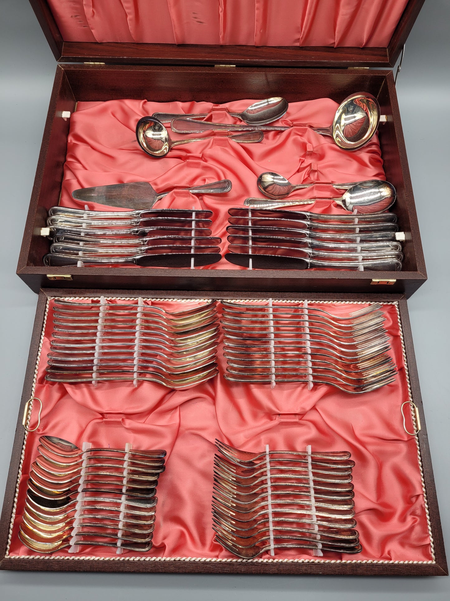 Antikes Biedermeier 800 Silber Besteck Set, Tafelgeschirr Halbmond mit Krone