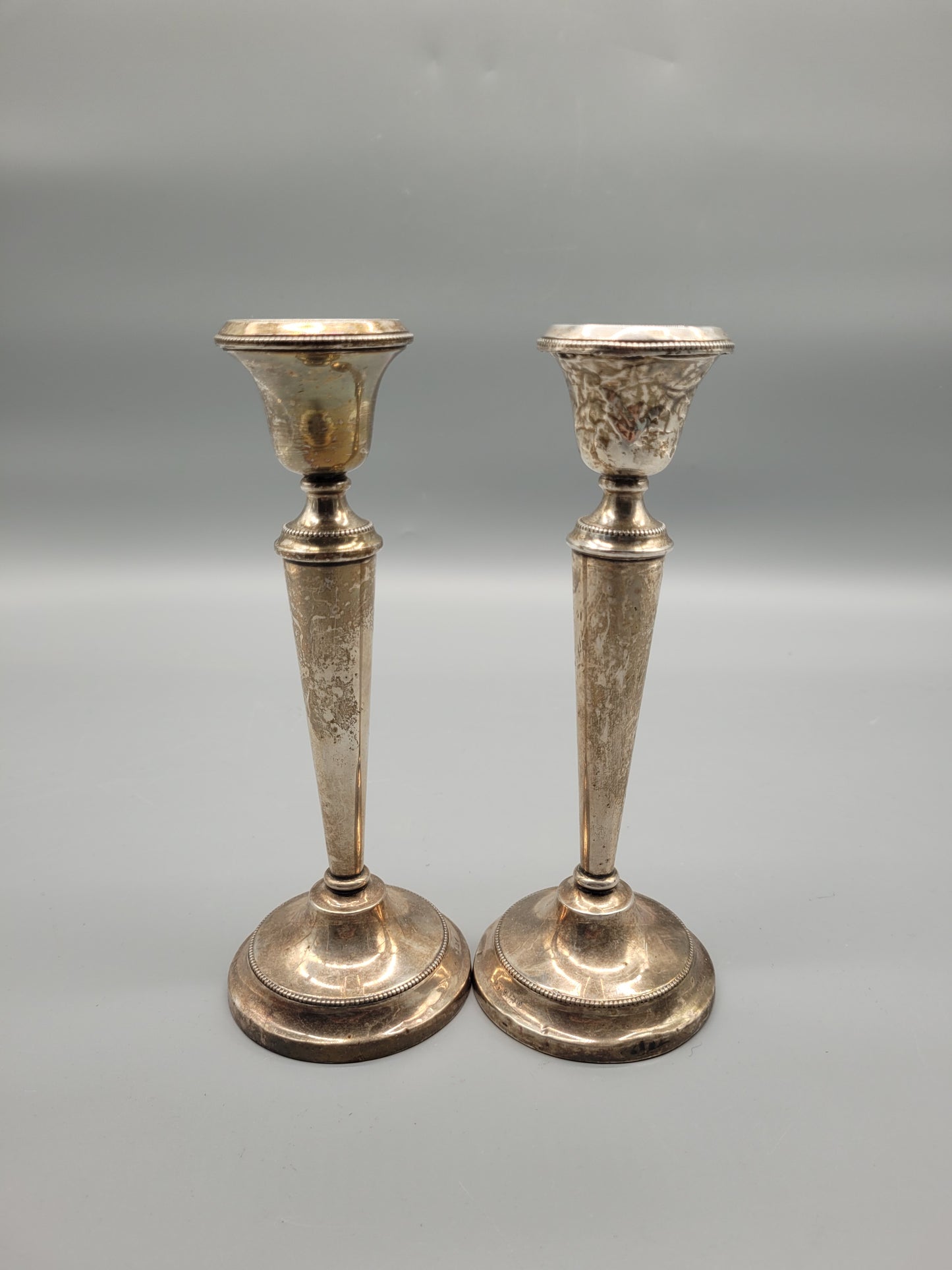Set aus zwei Antiken 925er Sterling Silber Kerzenständern