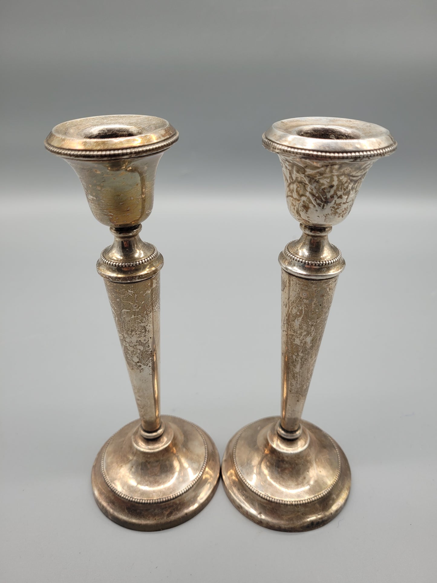 Set aus zwei Antiken 925er Sterling Silber Kerzenständern