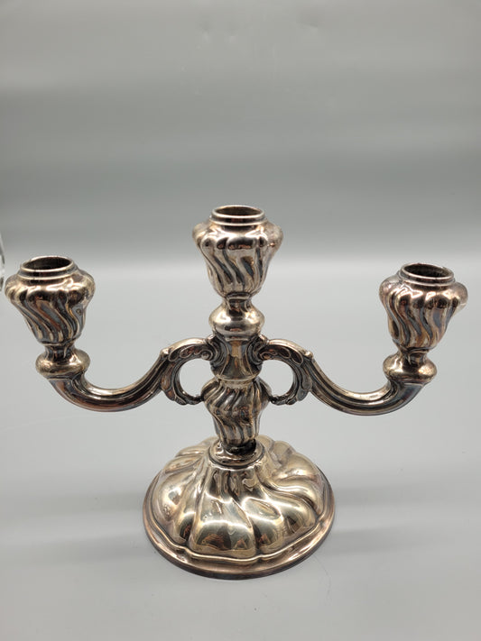 3-Flammiger Kerzenständer aus 925er Sterling Silber Halbmond mit Krone
