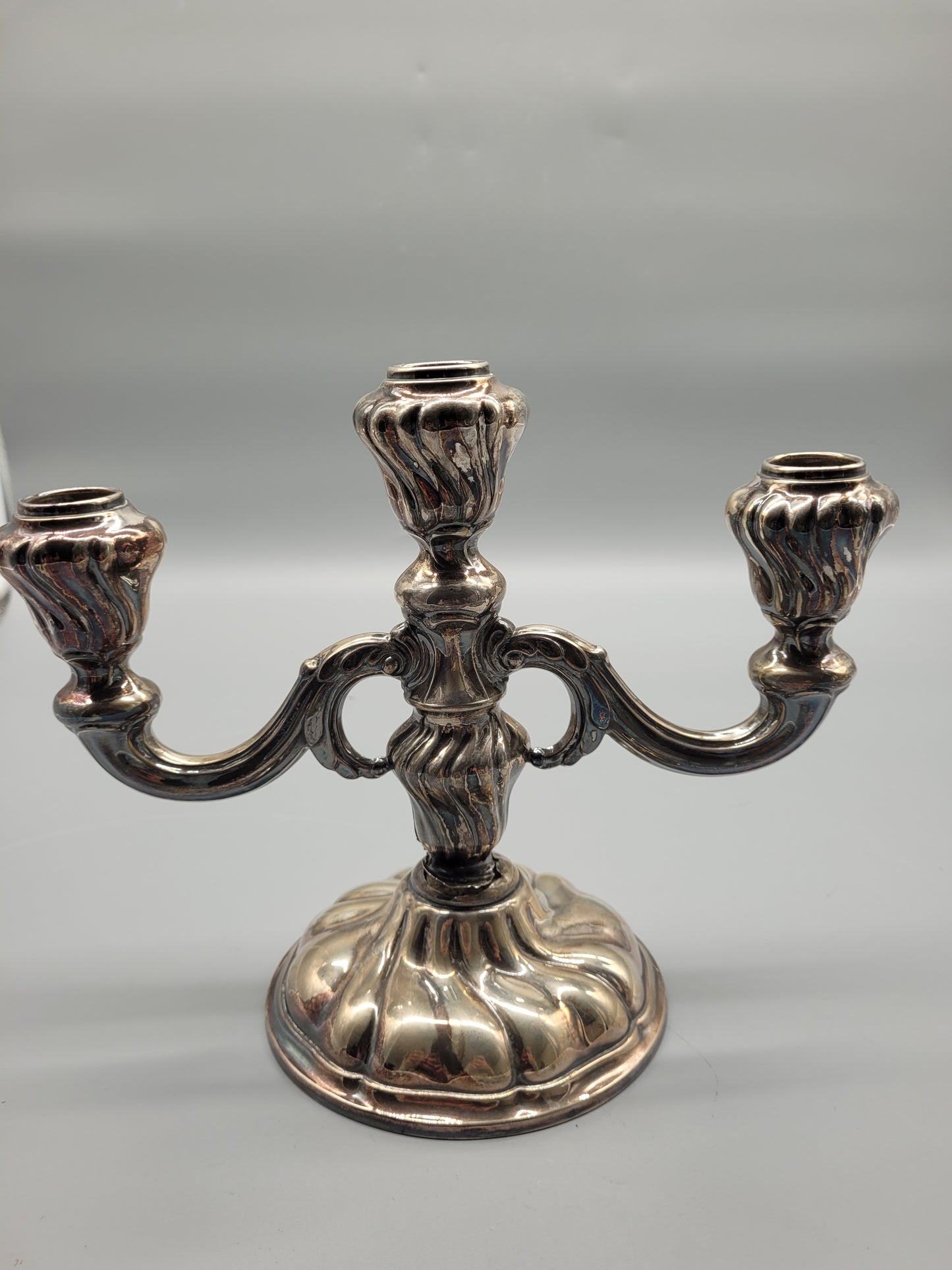3-Flammiger Kerzenständer aus 925er Sterling Silber Halbmond mit Krone