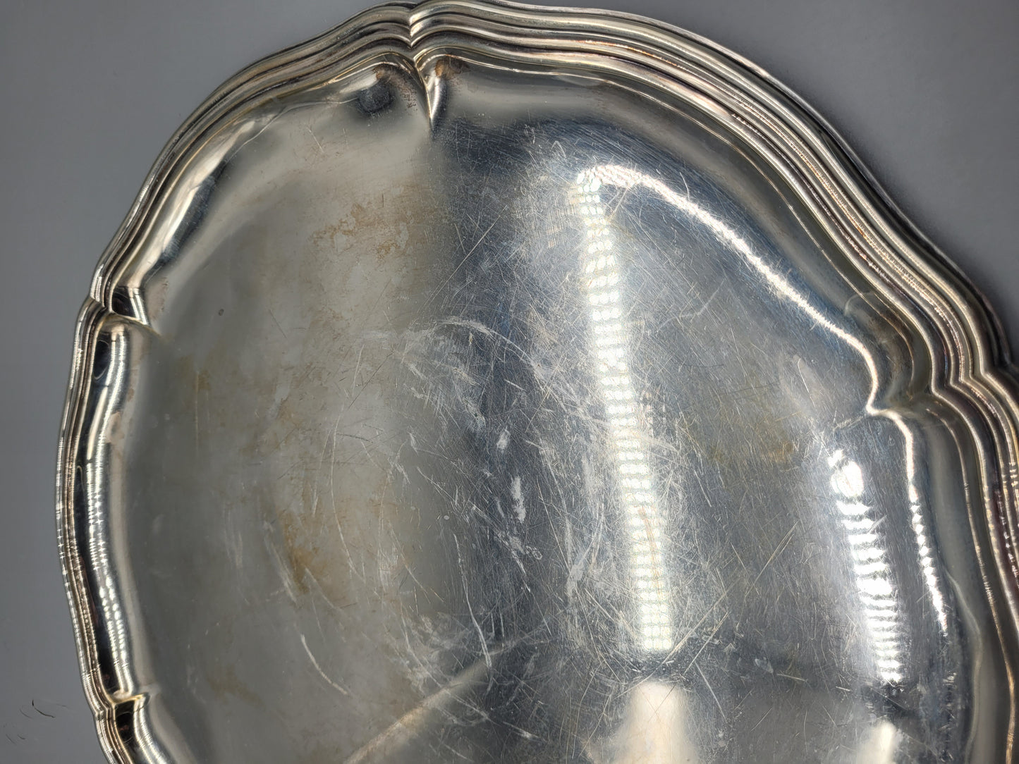 Antikes Jugendstil 835er Silber Tablett Halbmond mit Krone