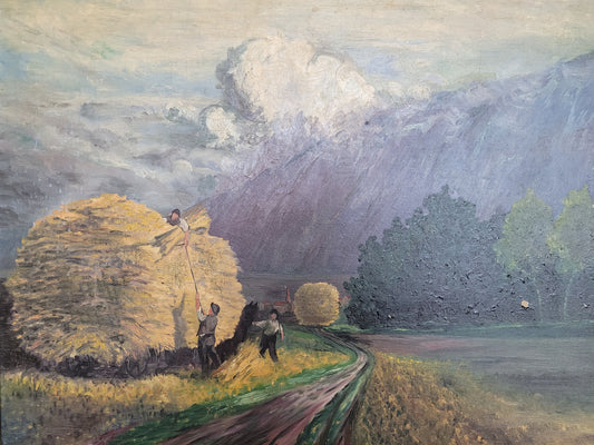 Deutsche Schule (XIX-XX) Ölgemälde Arbeit auf dem Feld 80x100cm