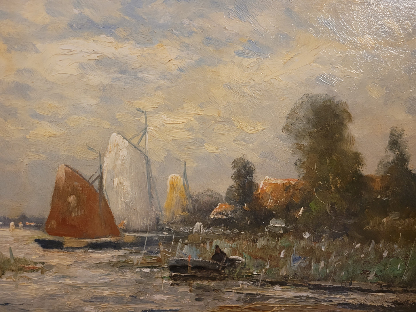 Helmut Reuter (1913-1985) Ölgemälde Landschaft mit Segelbooten 40x50cm