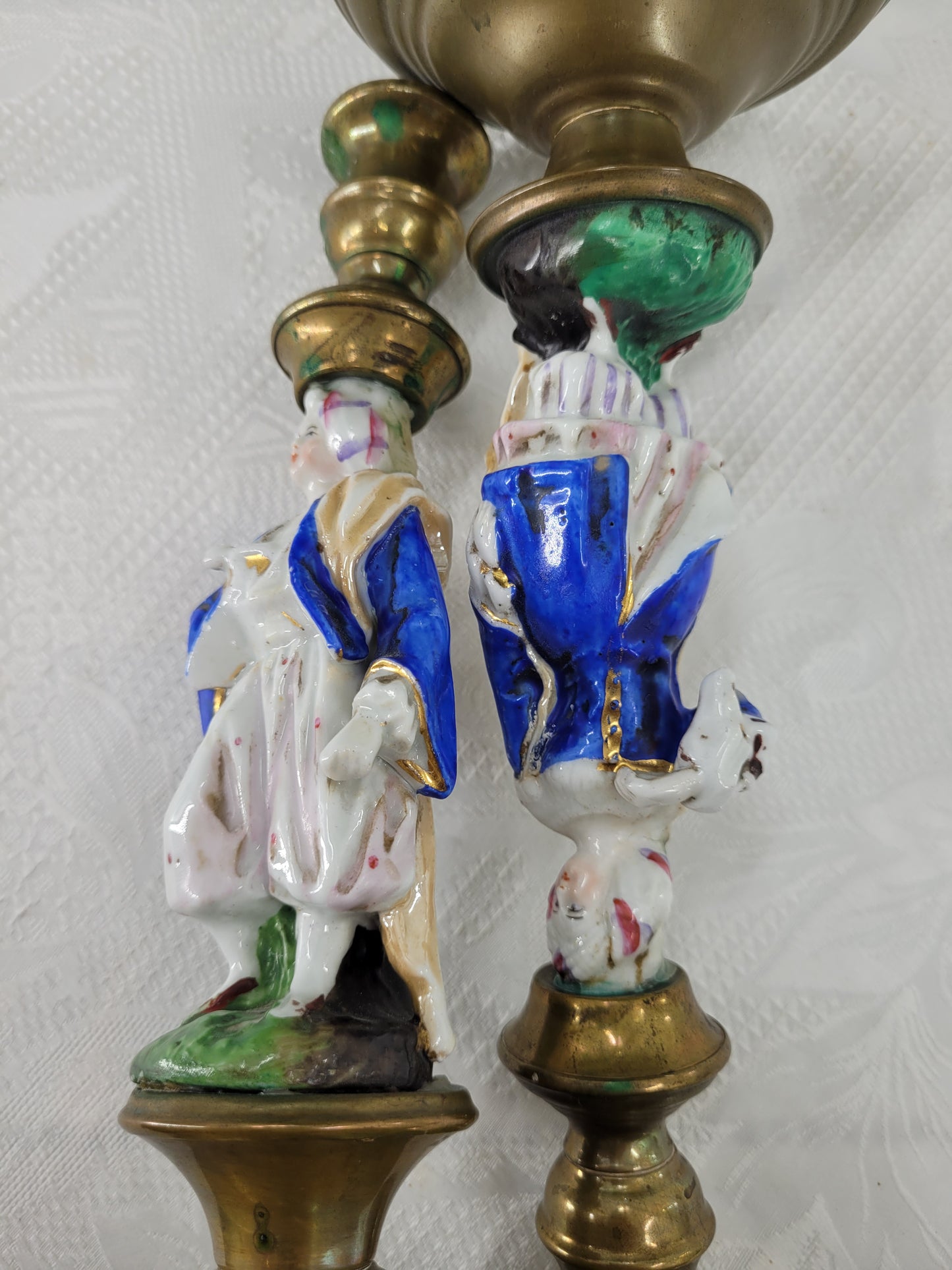 Zwei antike Figurative Porzellan Kerzenhalter, Frankreich um 1880 Jh.