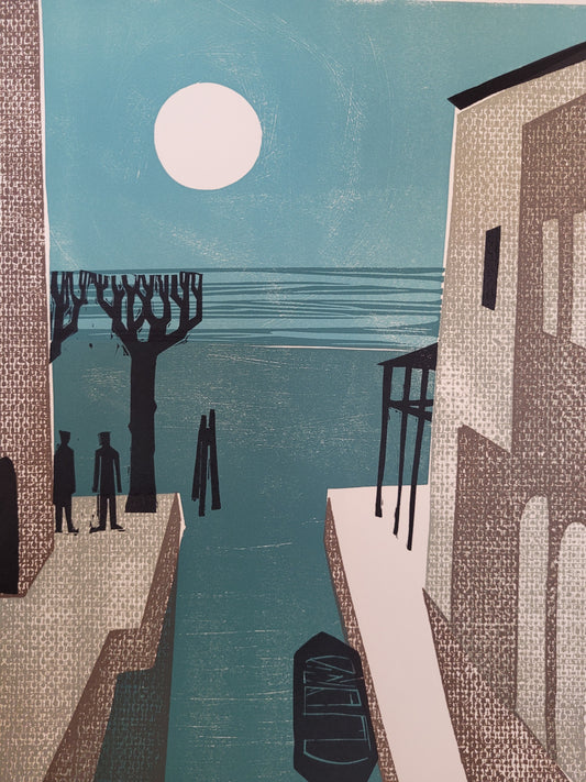 Siebdruck ruhige Kanalszene im Mondlicht 50x40 cm