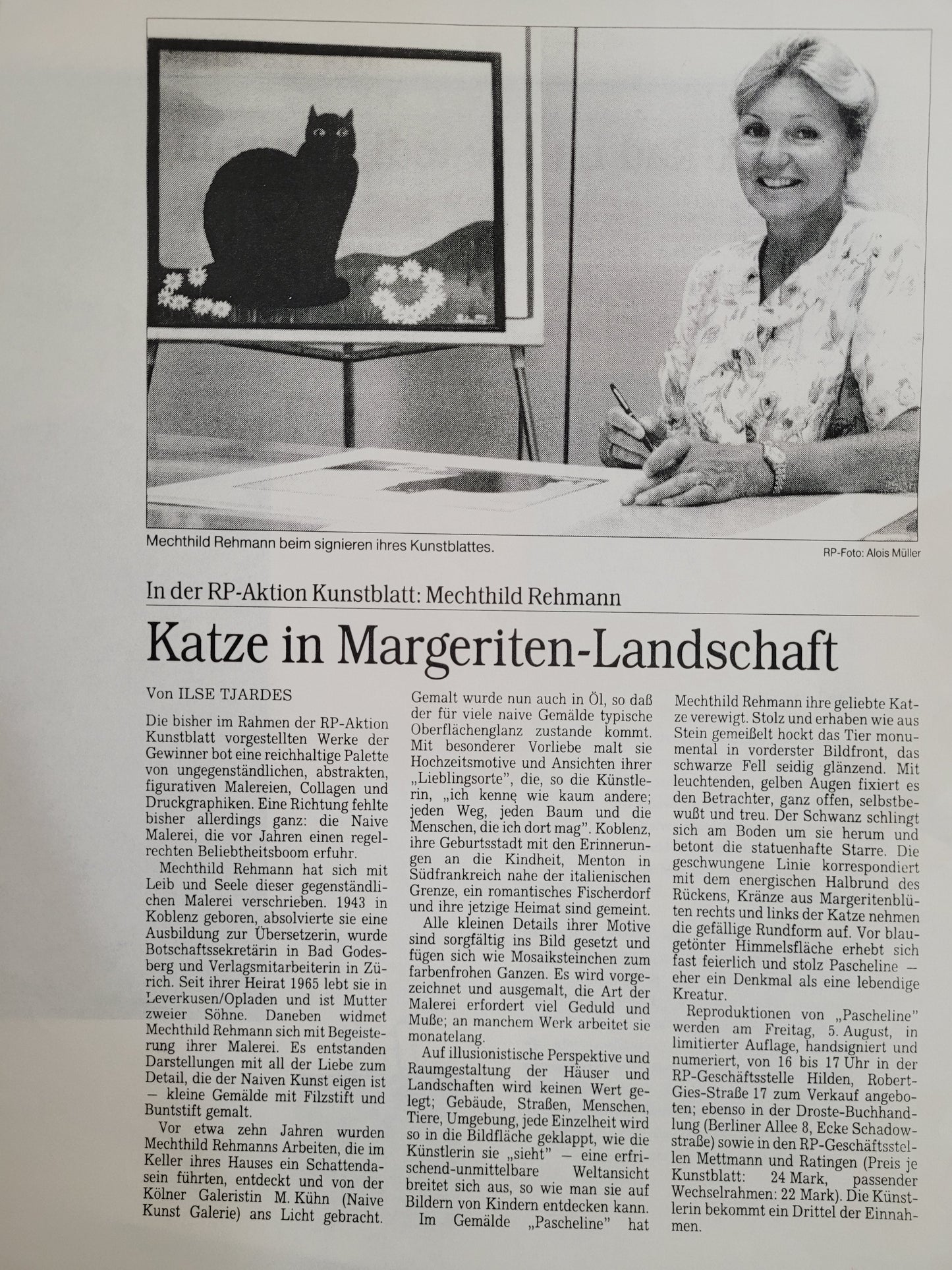Mechthild Rehmann Lithographie 'Katze In Margeriten-Landschaft'