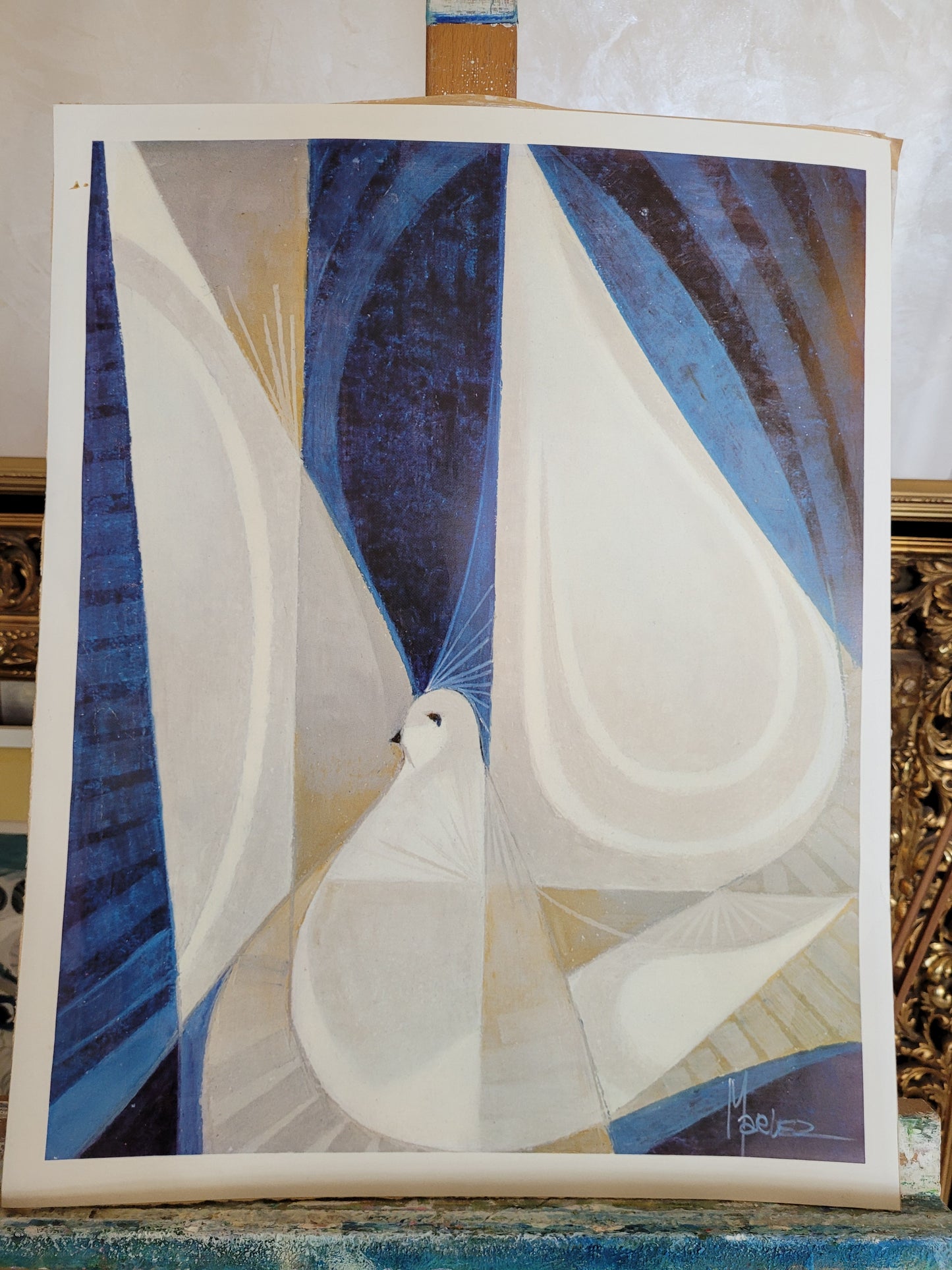 Grafik Multiple Kunst Anmut in Blau und Weiß Taube, Vogel