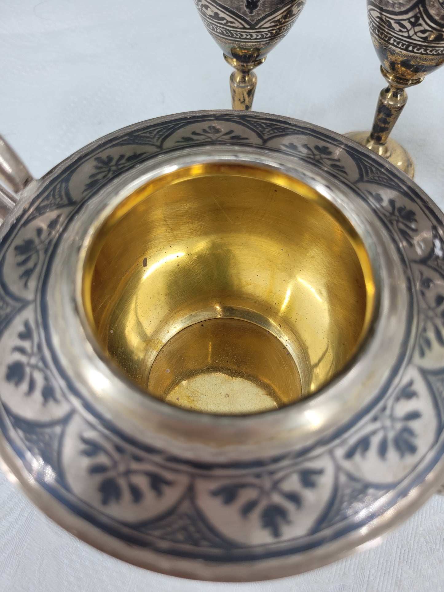 Osteuropäische Meistermarke, 875er Silber, Innen vergoldet Teeservice