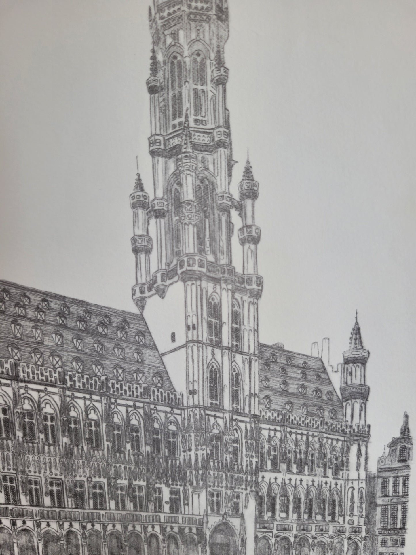 Original Radierung des Rathauses in Brüssel, Handsigniert unten Rechts