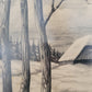 W. Dellweg (1941) Gemälde Bleistiftarbeit Winterlandschaft 60x73cm