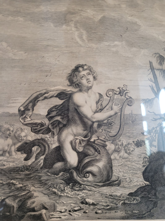 Bernard Picart (1673-1733) Radierung Arion wird von einem Delfin gerettet