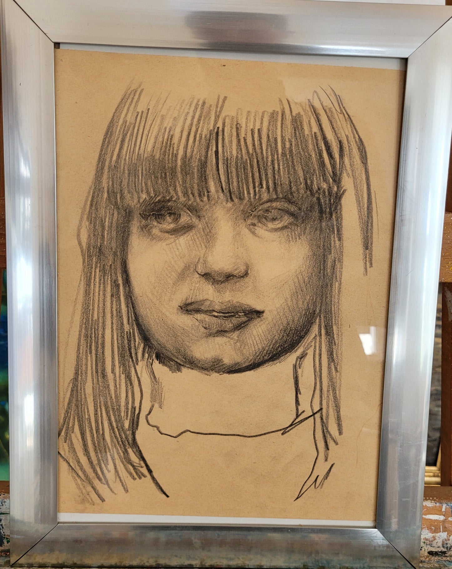 Ausdrucksstarkes Porträt einer Frau Zeichnung auf Papier 35x26 cm