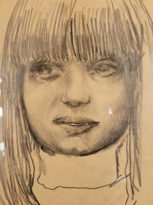 Ausdrucksstarkes Porträt einer Frau Zeichnung auf Papier 35x26 cm