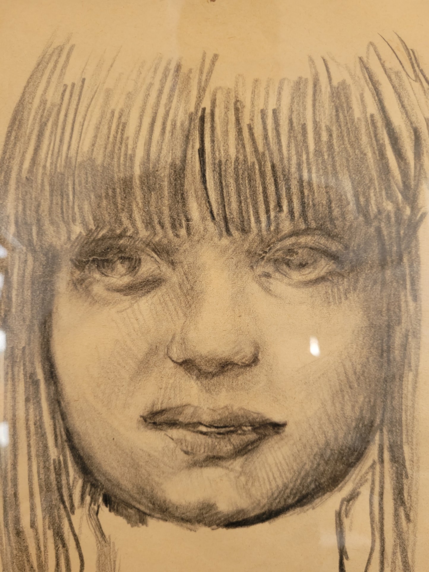 Ausdrucksstarkes Porträt einer Frau Zeichnung auf Papier 35x26 cm