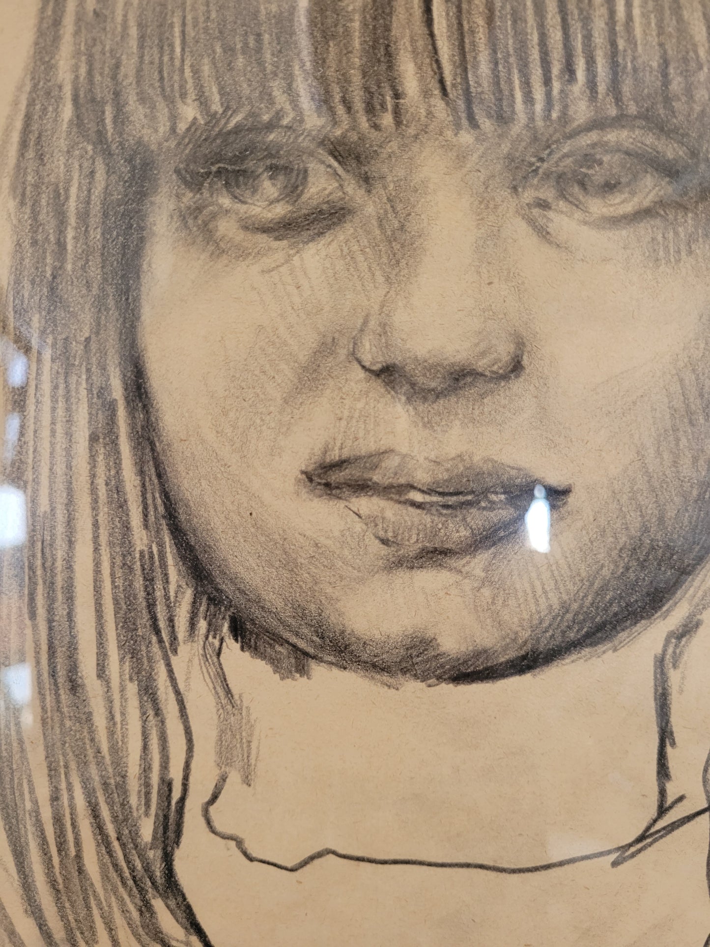 Ausdrucksstarkes Porträt einer Frau Zeichnung auf Papier 35x26 cm