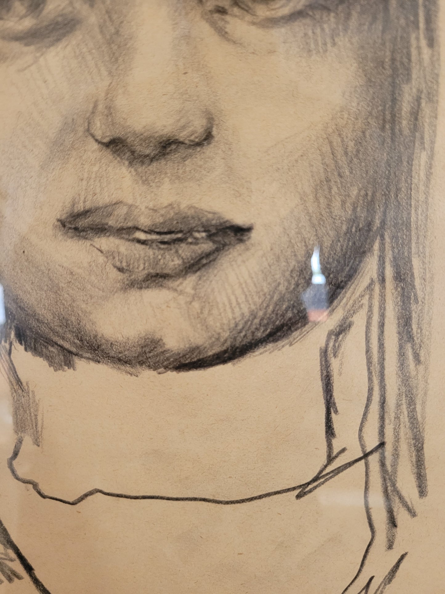 Ausdrucksstarkes Porträt einer Frau Zeichnung auf Papier 35x26 cm