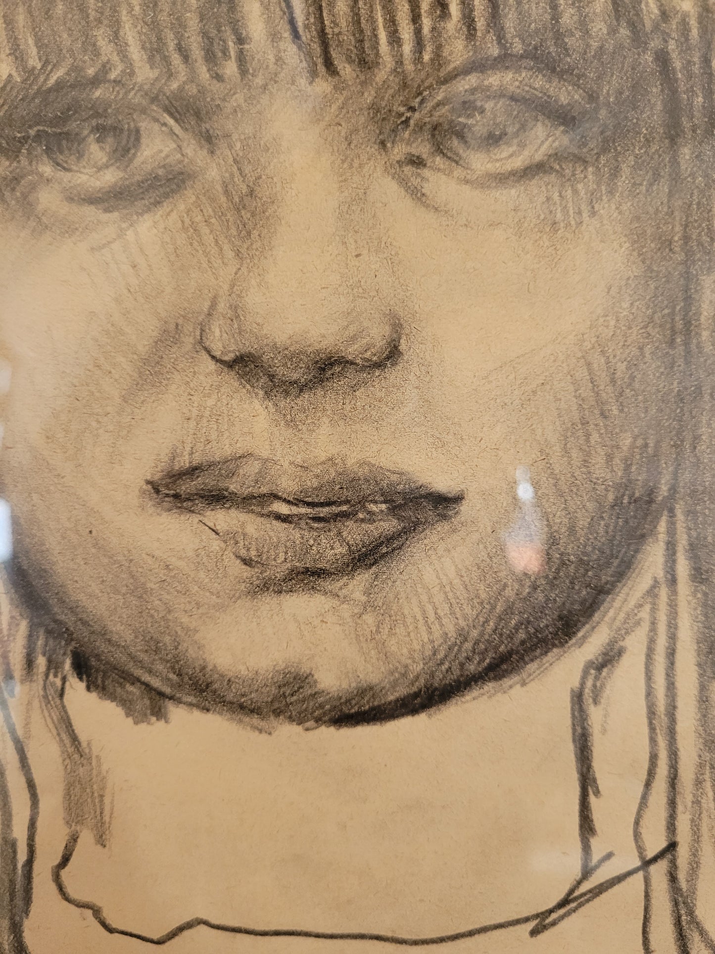 Ausdrucksstarkes Porträt einer Frau Zeichnung auf Papier 35x26 cm