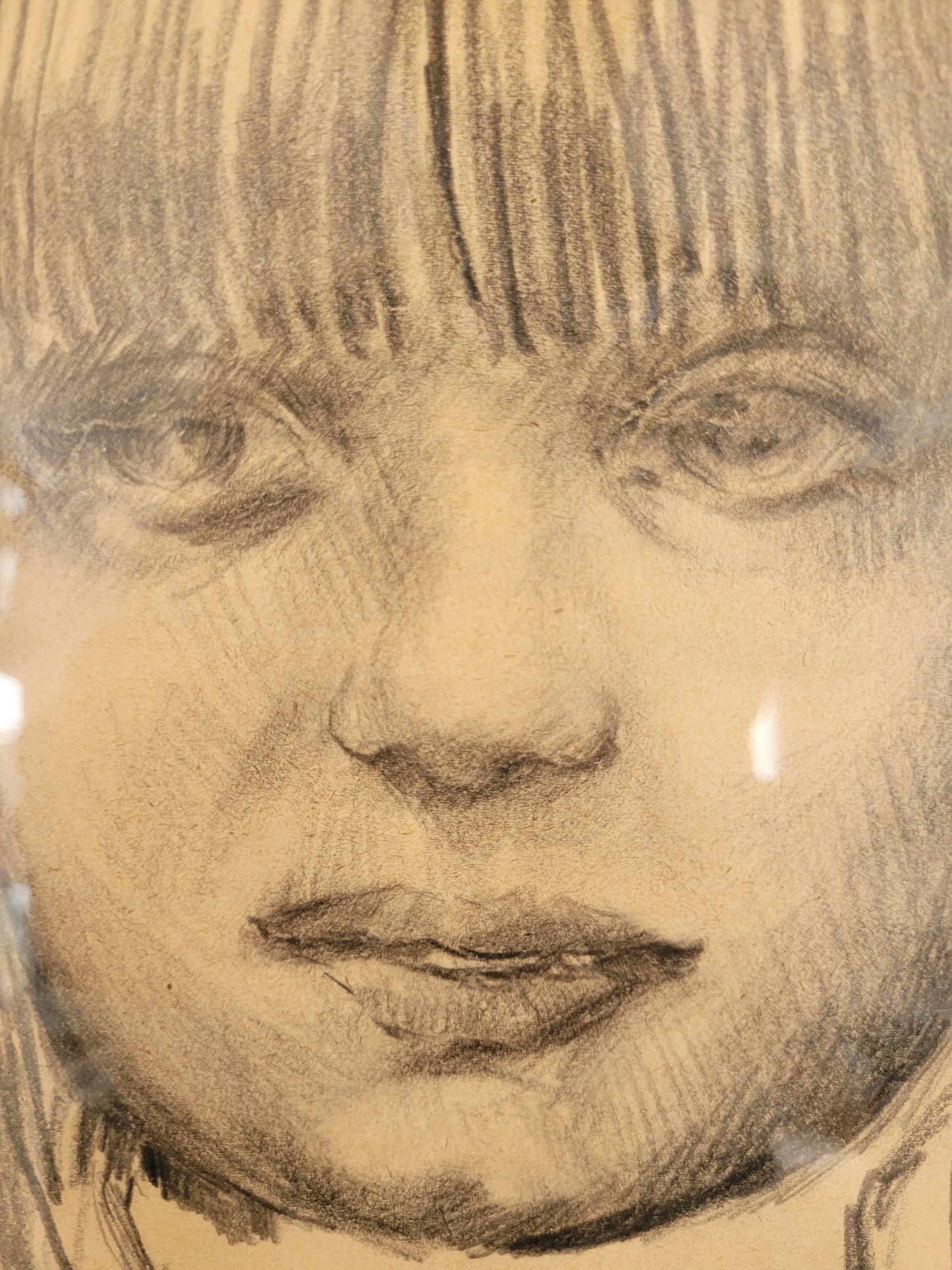 Ausdrucksstarkes Porträt einer Frau Zeichnung auf Papier 35x26 cm