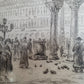 Original Lithographie, Rathaus mit belebtem Marktplatz 55x40cm