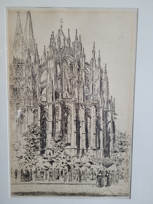 Antike Lithographie (XIX-XX) Hinter Glas, Ansicht des Kölner Doms