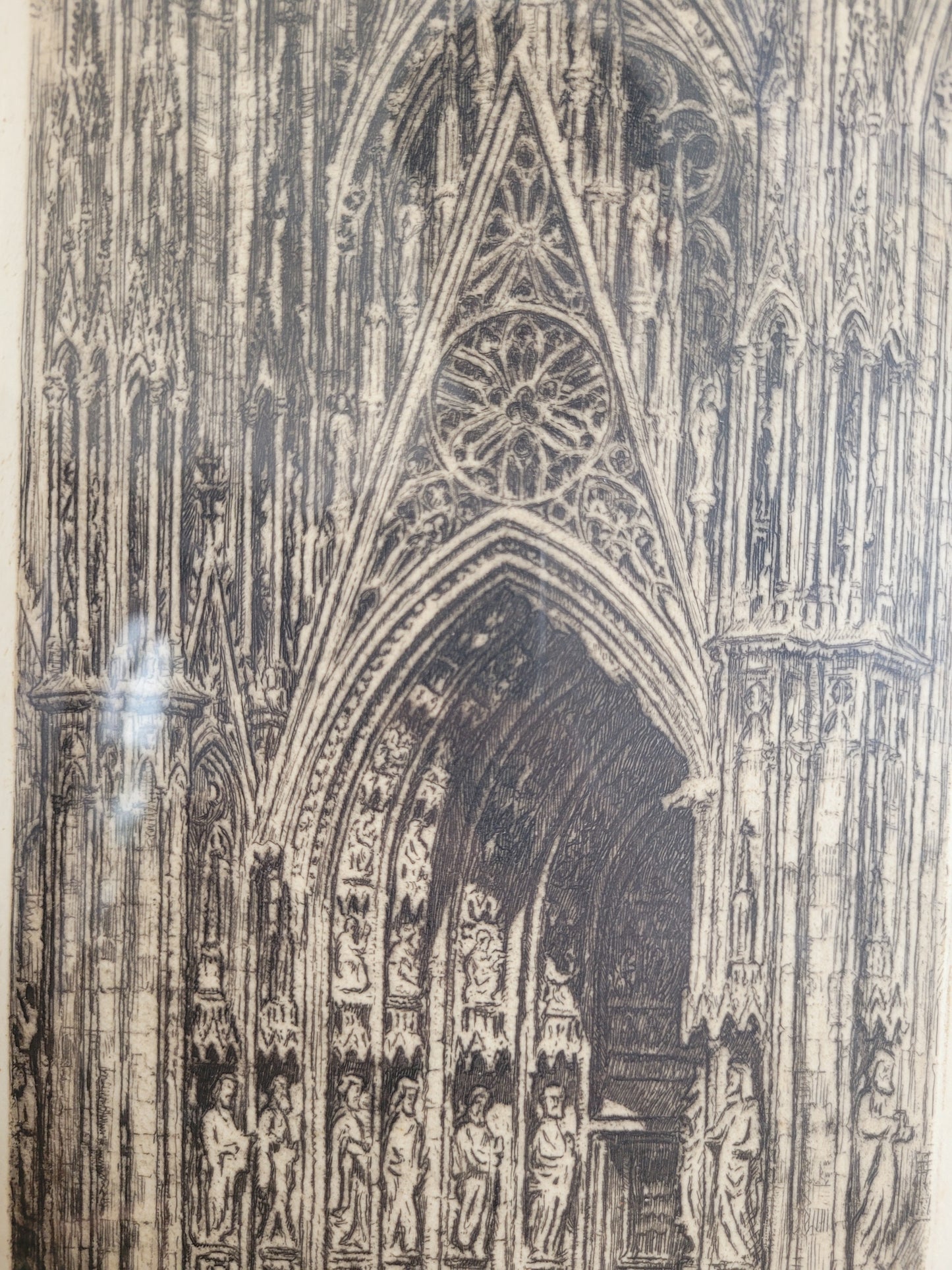 Original Radierung Eingang des Kölner Doms, Kathedrale 66x30cm