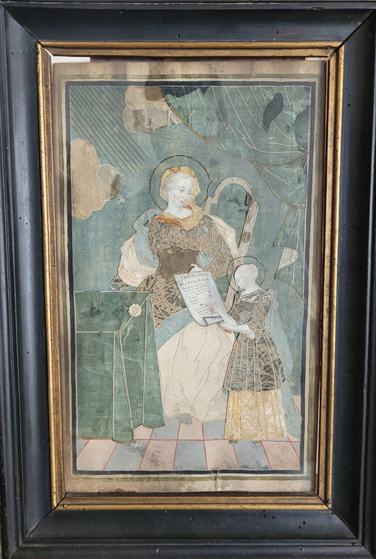 Collagenbild aus Stoff auf Papier Mutter mit Kind 40x30cm