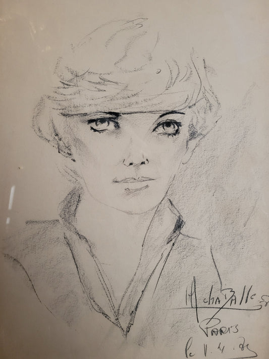 Französische Schule (XX) Zeichnung Portrait Dame Paris Handsigniert