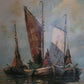 Holländische Schule (XX) Ölgemälde Fischerboote am Bootssteg 80x70cm