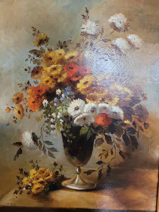 Europäische Schule (XX) Ölgemälde Blumenstillleben 95x77cm