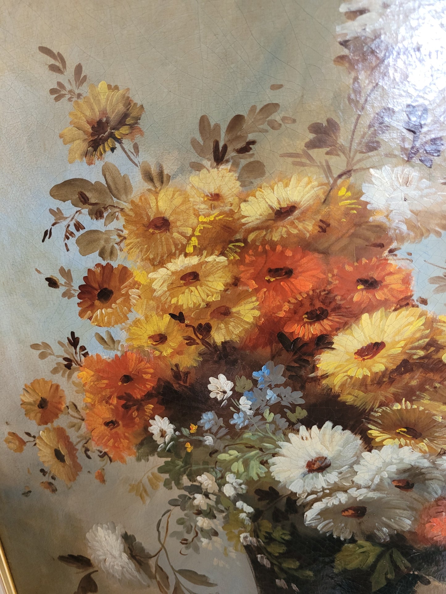 Europäische Schule (XX) Ölgemälde Blumenstillleben 95x77cm