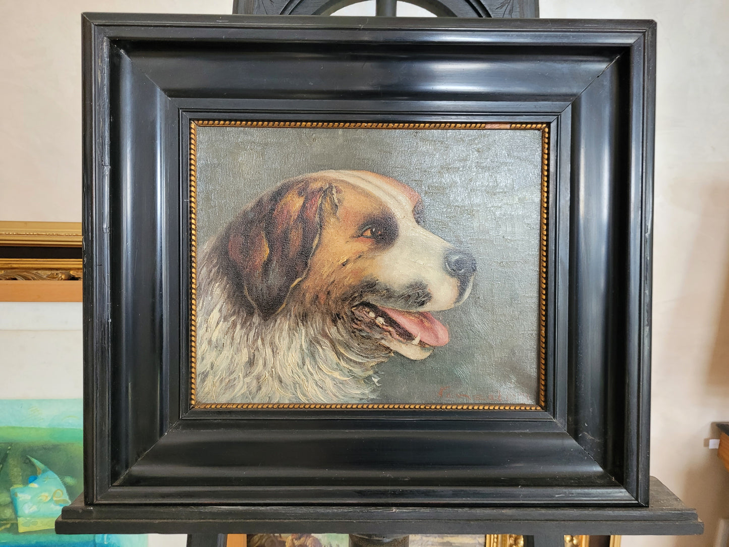 Düsseldorfer Schule (XX) Ölgemälde Hundeportrait Bernhardiner 44x52cm