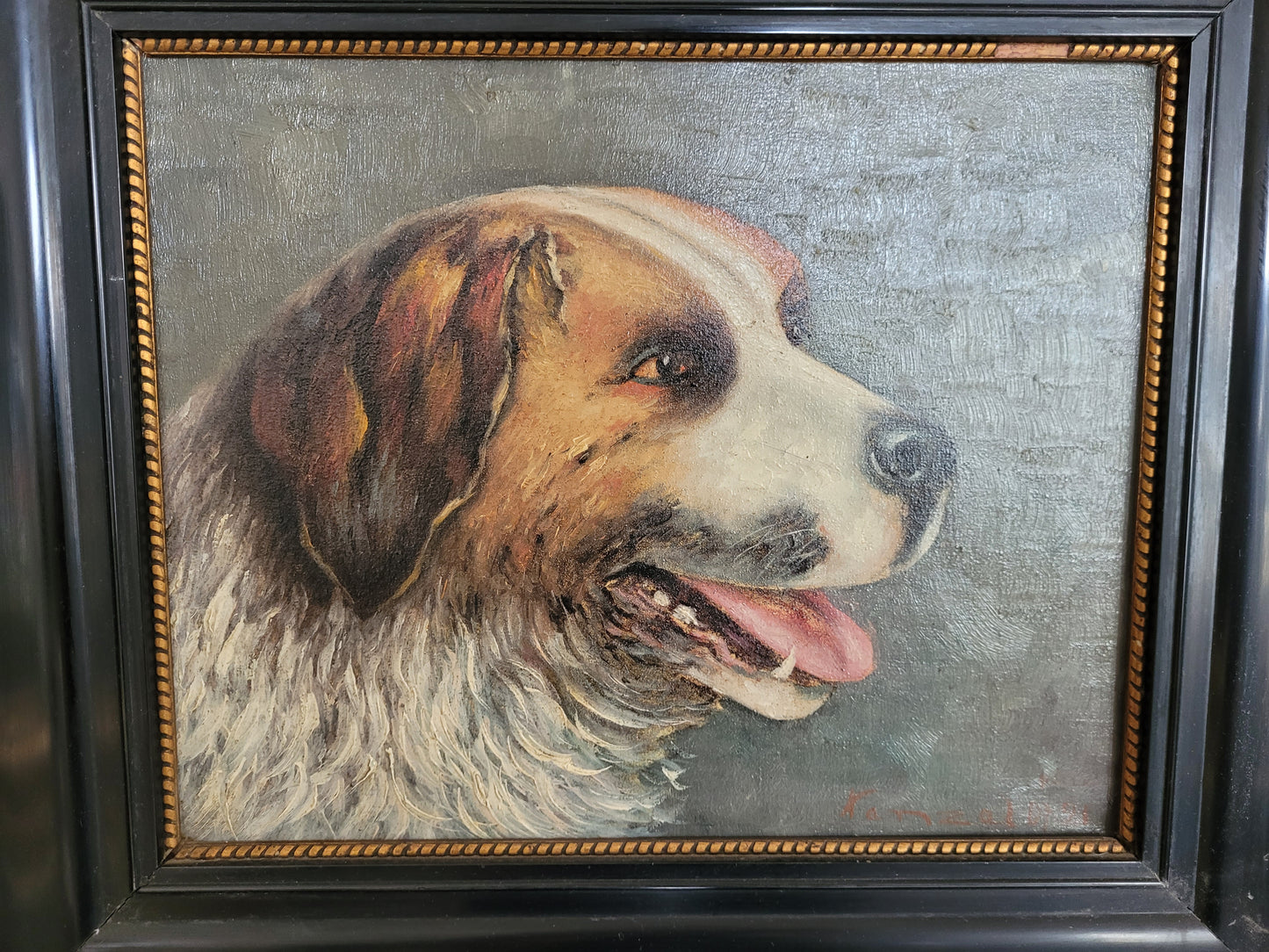 Düsseldorfer Schule (XX) Ölgemälde Hundeportrait Bernhardiner 44x52cm