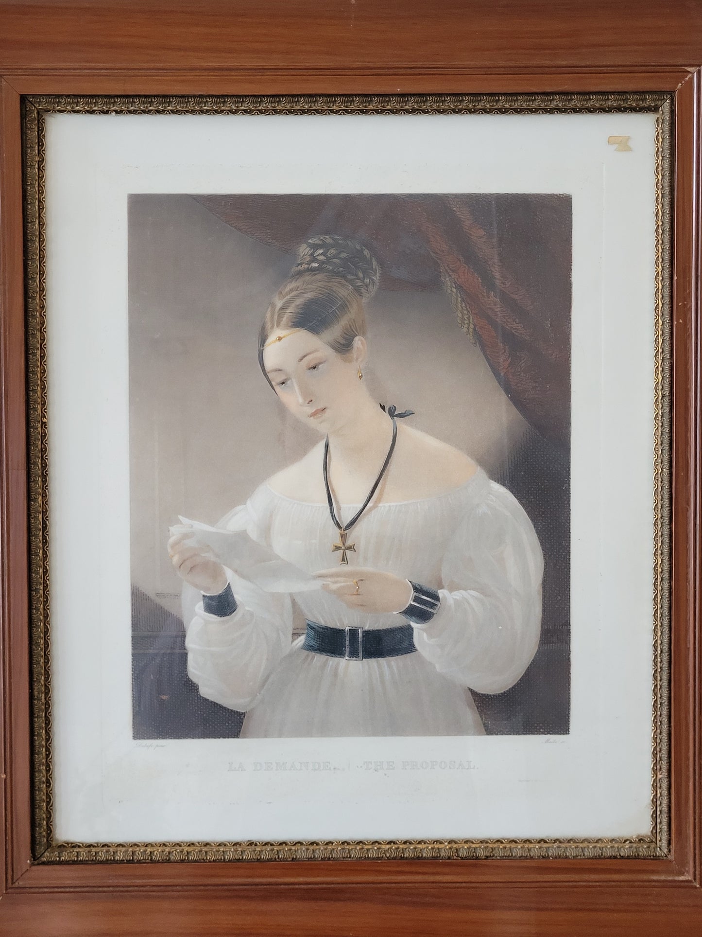 Französische Schule, Farblithographie Gerahmt Portrait Lesende Dame