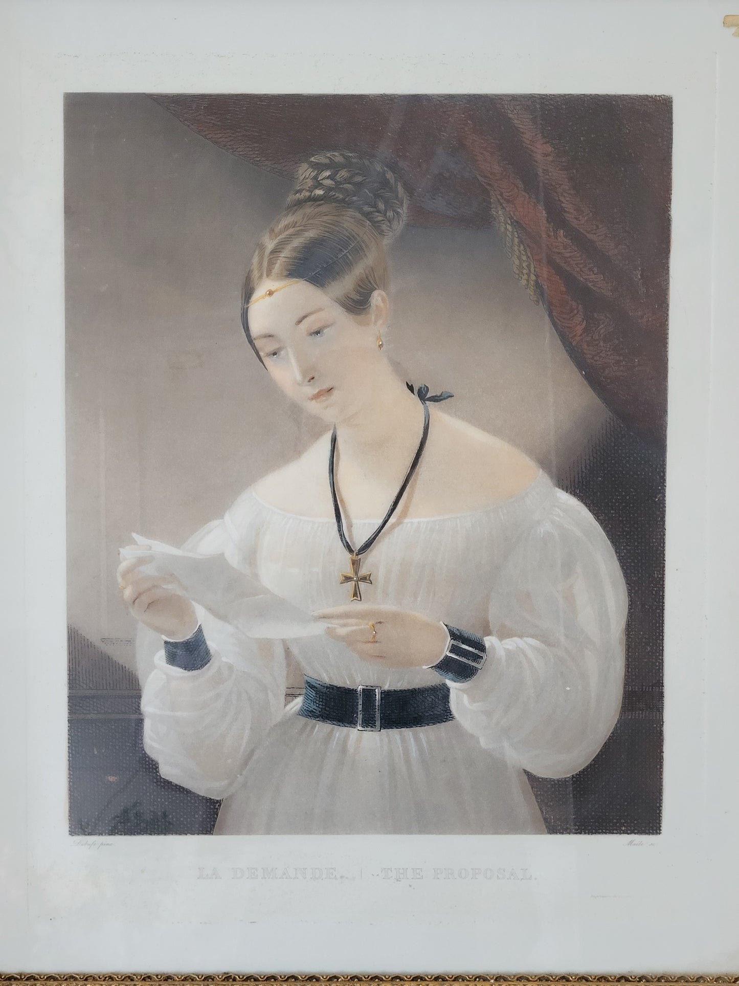 Französische Schule, Farblithographie Gerahmt Portrait Lesende Dame